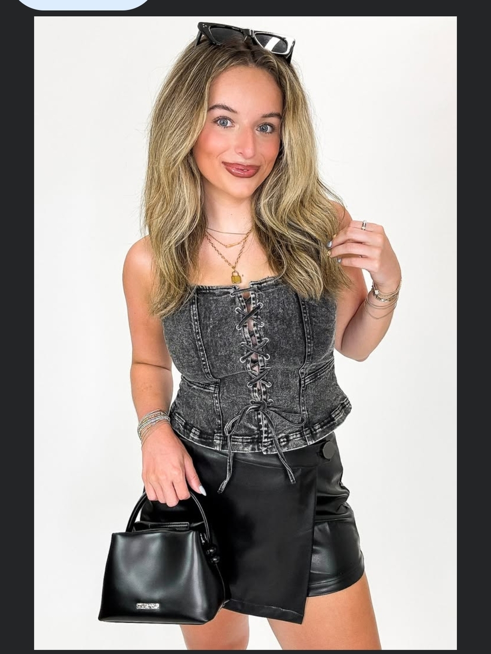 Washed Black Lace-Up Denim Corset Top